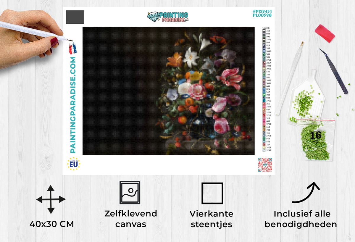 5D Diamondpainting Set – Bloemen & Bladeren, 40x50 Cm, Voor Beginners En Volwassenen, Incl. Extra Diamanten