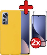Hoesje Geschikt voor Xiaomi 12 Pro Hoesje Siliconen Case Hoes Met 2x Screenprotector - Hoes Geschikt voor Xiaomi 12 Pro Hoes Cover Case - Geel
