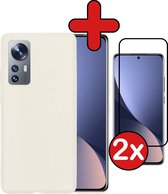 Hoesje Geschikt voor Xiaomi 12 Hoesje Siliconen Case Hoes Met 2x Screenprotector - Hoes Geschikt voor Xiaomi 12 Hoes Cover Case - Wit.