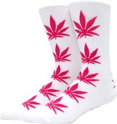 Wietsokken - Cannabissokken - Wiet - Cannabis - Wit-Roze - Unisex sokken - Maat 36-45