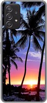 Geschikt voor Samsung galaxy a73 hoesje - Een silhouet van palmbomen tijdens een zonsondergang op Hawaii - Siliconen Telefoonhoesje