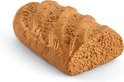 Een speelgoedbroodje met een bruine, knapperige korst.