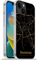Geschikt voorApple Iphone 14 Plus - Soft case hoesje - Hannover - Kaart - Goud - Siliconen Telefoonhoesje