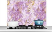 Spatscherm keuken 100x65 cm - Kookplaat achterwand Gold - Marmer print - Patroon - Paars - Muurbeschermer - Spatwand fornuis - Hoogwaardig aluminium