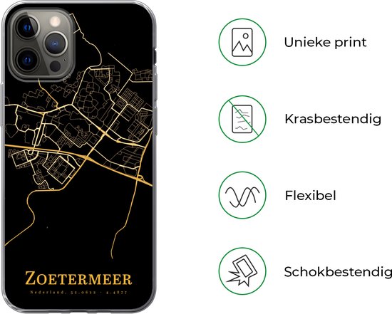 Coque iPhone 12 Pro - Zoetermeer - Carte - Or - Coque de téléphone en Siliconen
