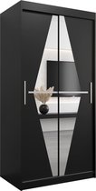 InspireMe - Kledingkast met 2 schuifdeuren, Modern-stijl, Een kledingkast met planken en een spiegel (BxHxD): 100x200x62 - BOLA 100 Zwart Mat met 2 lades
