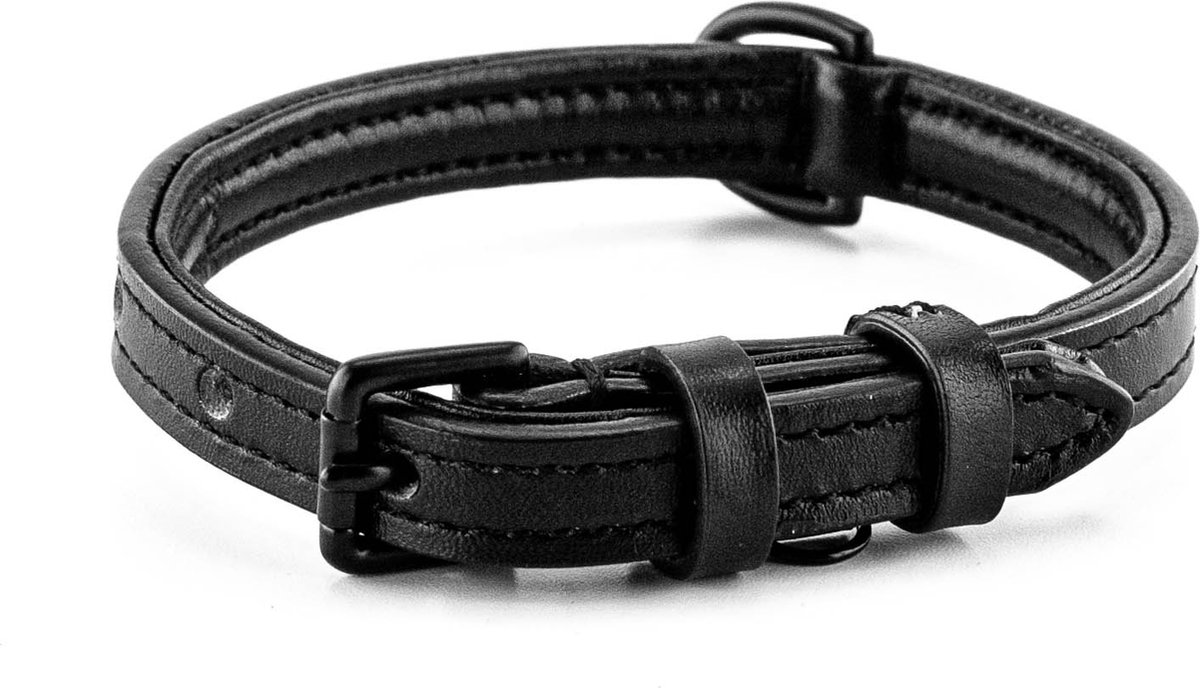 Bol.com Brute Strength - Luxe leren halsband hond - Zwart met zwarte stiksels - S - (26 - 33 cm) x 1,5cm - honden halsband - hon... aanbieding