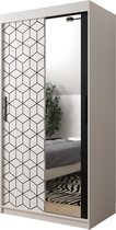 InspireMe - Kledingkast met 2 schuifdeuren, Modern-stijl, Een kledingkast met planken en een spiegel (BxHxD): 100x200x62 - GIPS T2 100 Wit Mat met 2 lades