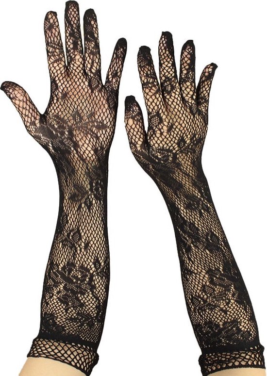 Handschoenen - Elastische Visnet Handschoenen met Kant - Zwart - One Size