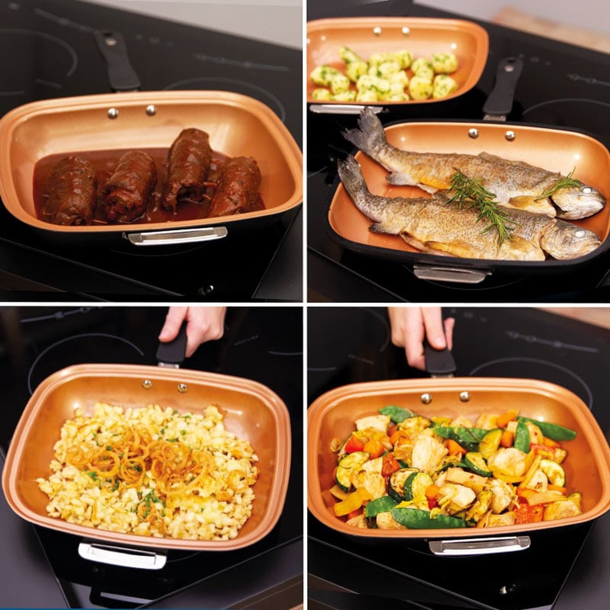 Livington Black Doubletta Deluxe 2in1 draaibare pan koken, braden, bakken en grillen bol
