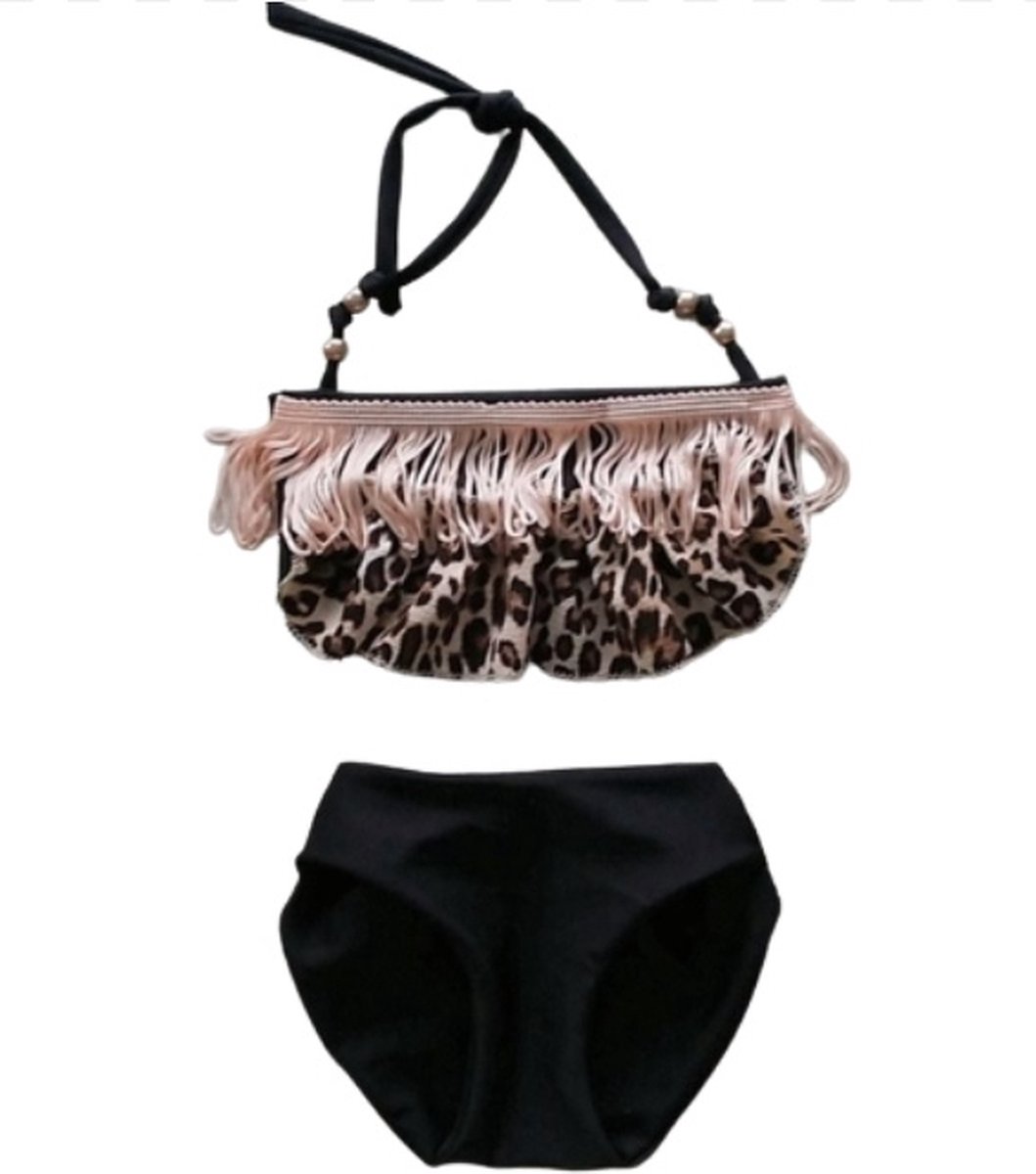 Maat 140 Bikini Zwart panterprint strik badkleding baby en kind zwem kleding leopard tijgerprint