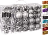 BRUBAKER Kerstballen - Set met Dennenappels, Kerstklokken, Geschenken, Kerstboompiek - Kerstboomversiering - 101 delen - Zilver