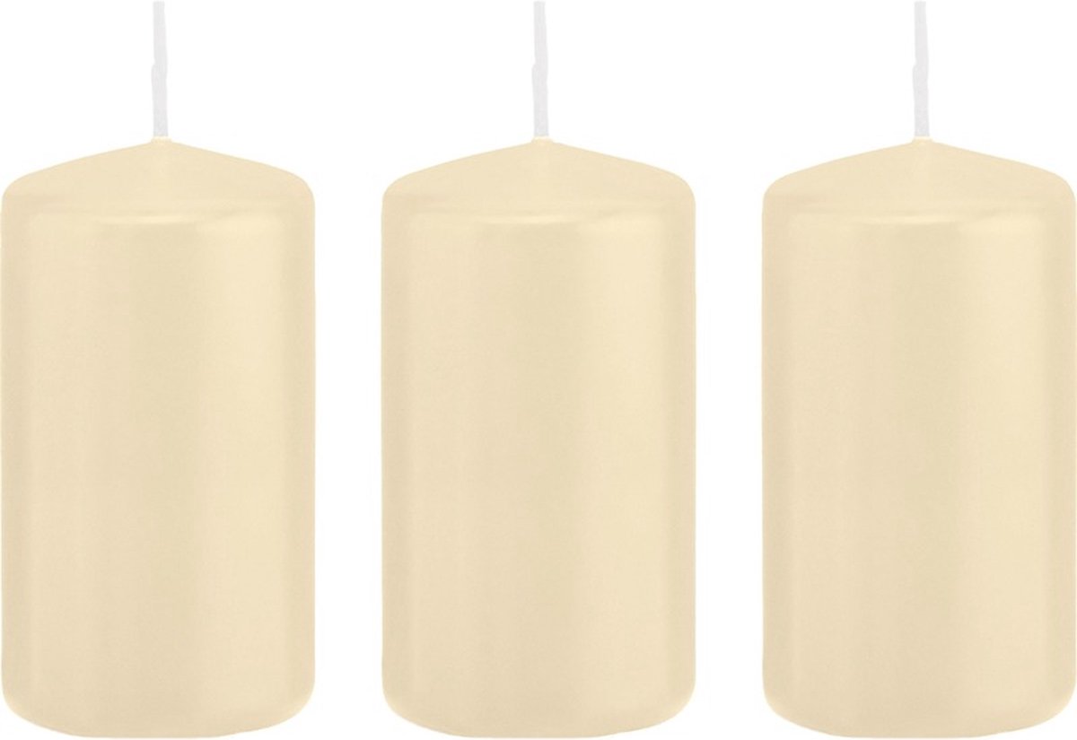 Trend Candles 3x Cremewitte cilinderkaarsen/stompkaarsen 6 x 12 cm 40 branduren - Geurloze kaarsen - Woondecoraties