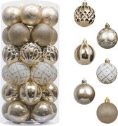 Collections JMP | Boules de Noël | ensemble de 30 pièces | Décorations de Noël | Boules de Noël incassables | Plastique | Plastique | Or et blanc