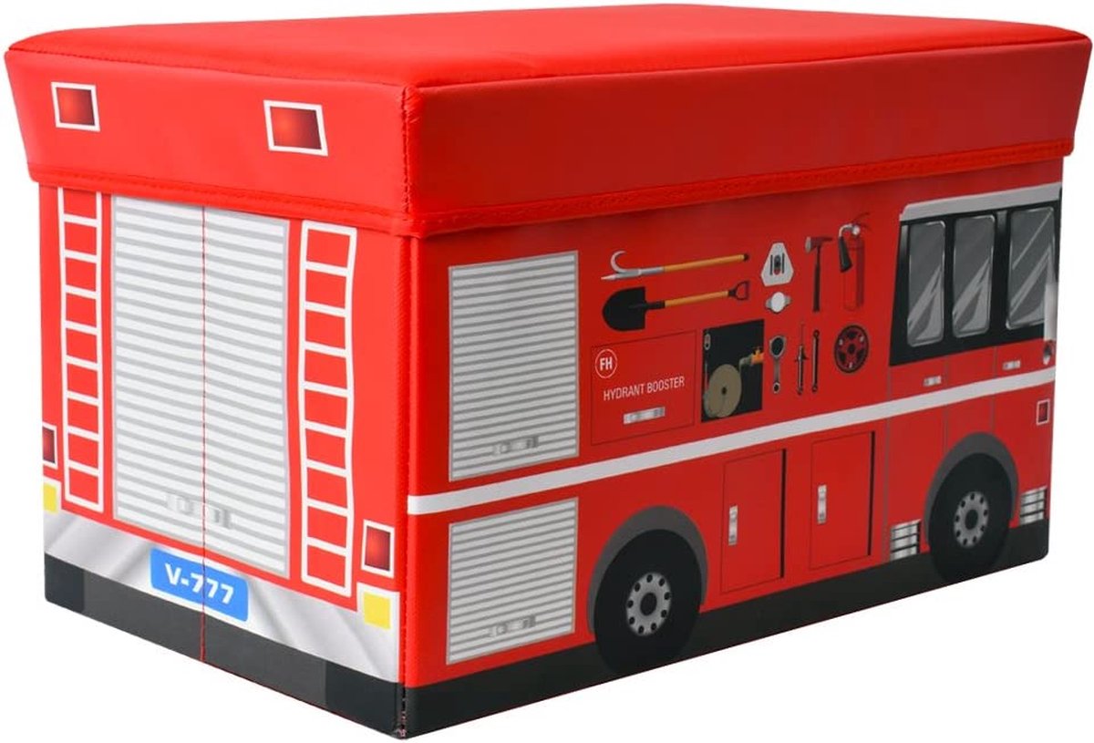 TE-Trend Zitkist, opbergbox, brandweer, vouwdoos met deksel, kinderen, brandweerauto om speelgoed op te bergen, 30 l, speelgoedkist in rood