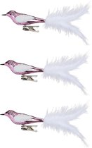 3x morceaux de déco oiseaux sur clip rose 20 cm - Déco oiseaux / Déco sapin de Noël / Déco mariage