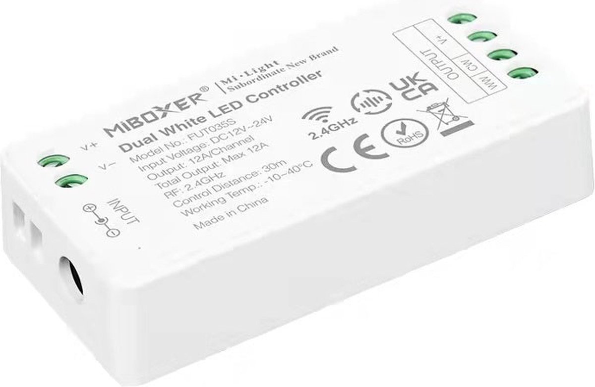Mi-Light Mi-Boxer - (FUT035S) - Dual White LED controller (Standaard) - Voor besturing van een Dual White (CCT) LED strip - Bediening met Mi-boxer afstandsbediening - Afstandsbediening en voedingsadapter niet inbegrepen