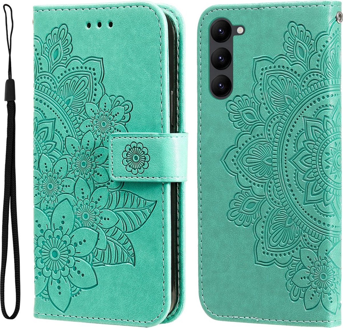 Mobigear Telefoonhoesje geschikt voor Samsung Galaxy S23 Hoesje | Mobigear Flowers Bookcase Portemonnee | Pasjeshouder voor 2 Pasjes | Telefoonhoesje voor Pinpas / OV Kaart / Rijbewijs - Groen