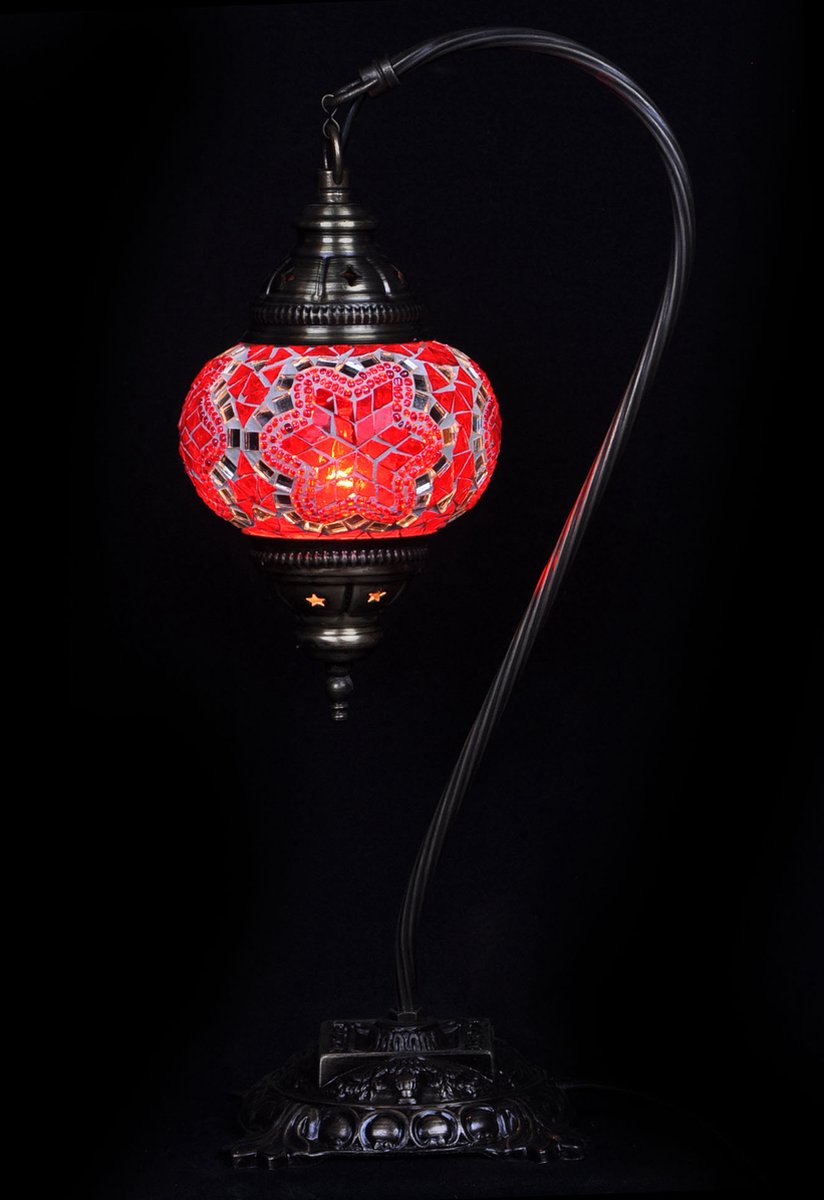 Turkse Lamp - Tafellamp - Boogmodel - Mozaïek Lamp - Marokkaanse Lamp - Oosters Lamp - ZENIQUE - Authentiek - Handgemaakt - Rood
