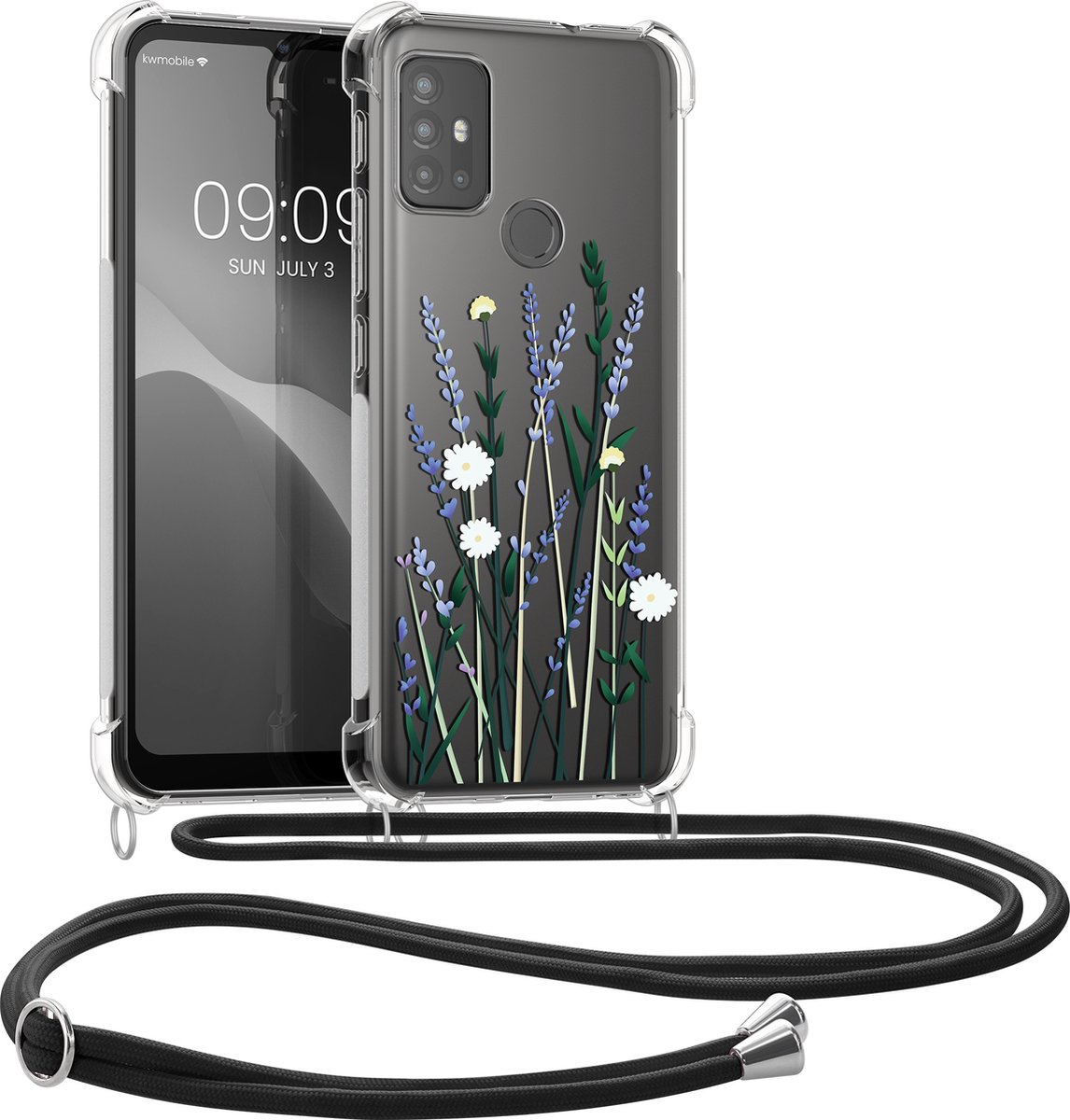 kwmobile telefoonhoesje voor Motorola Moto G30 / Moto G20 / Moto G10 - Hoesje met koord in lavendel / groen / transparant - Back cover voor smartphone