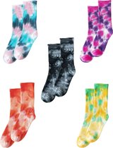 ASTRADAVI Socks Collection - Sokken - 5 Stuks - Unisex Katoenen Tie Dye Normale Sokken - 36/41 - Zwart, Blauw, Roze, Paars, Oranje, Geel, Groen
