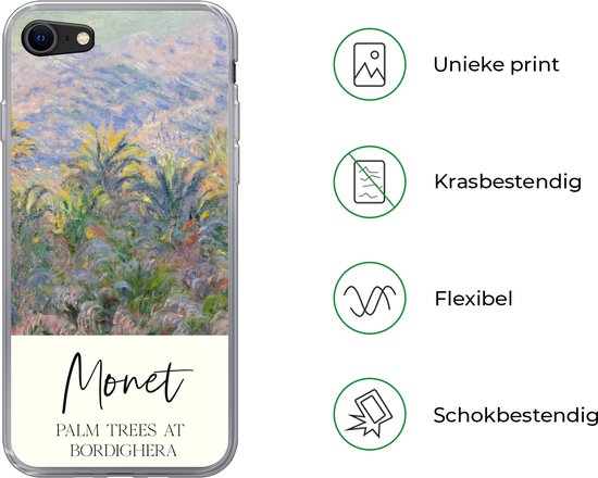 Coque iPhone SE 2020 - Monet - Art - Palmiers à Bordighera - Siliconen - Sinterklaas - Noël - Cadeaux - Cadeaux chaussures