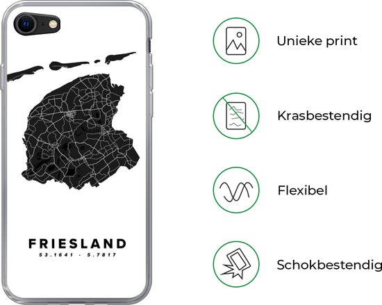 Coque iPhone SE 2020 - Friesland - Carte routière Pays- Nederland - Wit - Siliconen