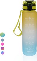 LaCardia Motivational Water Bottle Jaune Blauw - Bouteille de 1 litre - Bouteille d'eau avec marqueur de temps - Jaune + Blauw