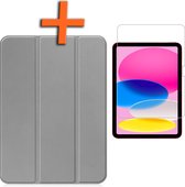 Hoes Geschikt voor iPad 2022 Hoes Tri-fold Tablet Hoesje Case Met Screenprotector - Hoesje Geschikt voor iPad 10 Hoesje Hardcover Bookcase - Grijs