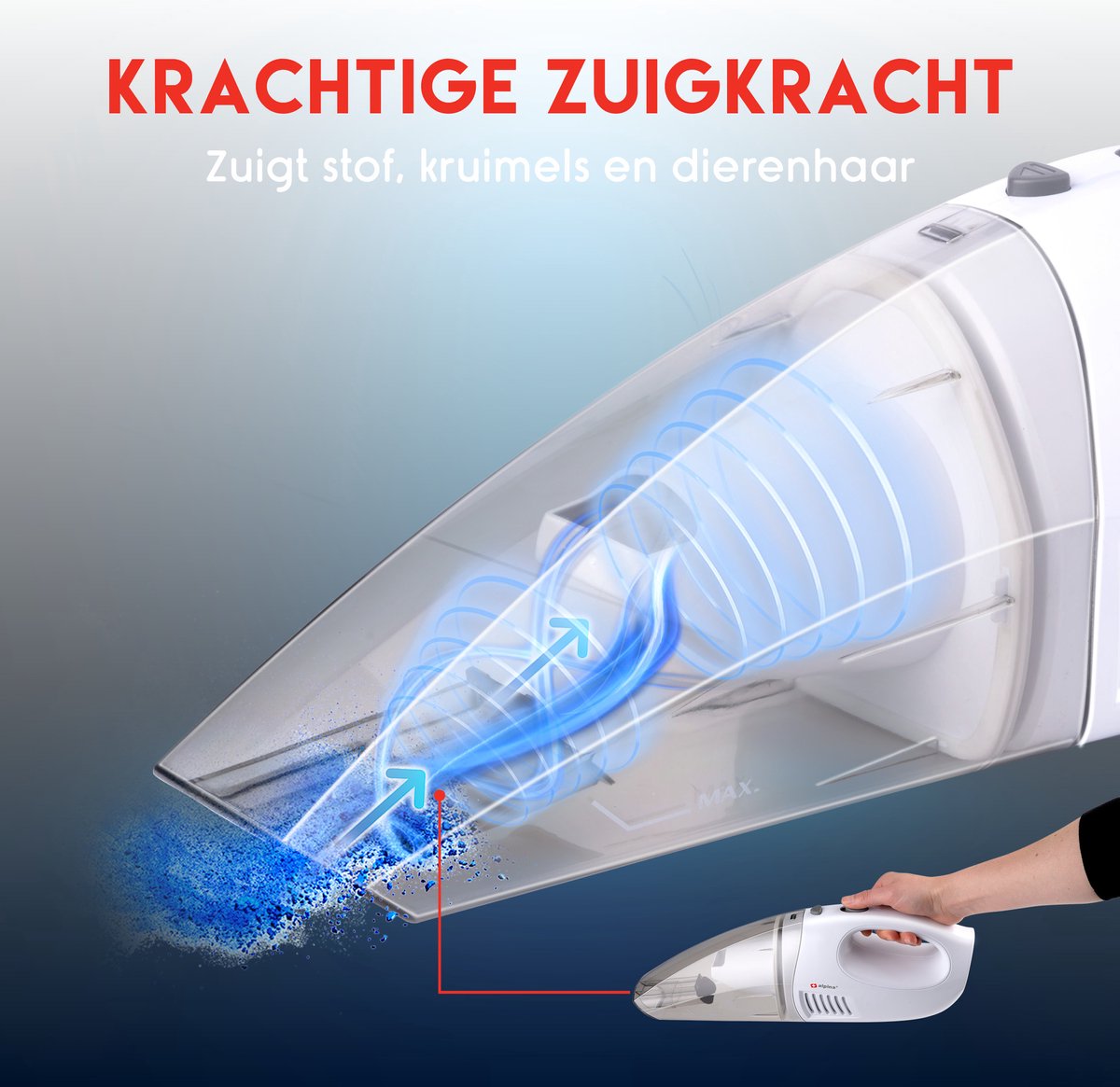 alpina Kruimeldief - Handstofzuiger Draadloos - 30 Watt - Incl. Stofzuigerborstels – foto 5