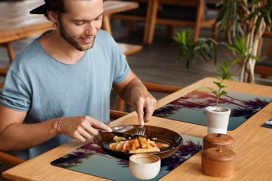 Set de Table - Napperons en Plastique - Palmier - Été - Rétro - Soleil - 45x30 cm - 6 pièces - Résistant à la Chaleur - Antidérapant - Pad - Amovible