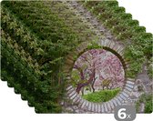 Placemat - Placemats kunststof - Doorkijk - Sakura - Bloesem - Japans - 45x30 cm - 6 stuks - Hittebestendig - Anti-Slip - Onderlegger - Afneembaar