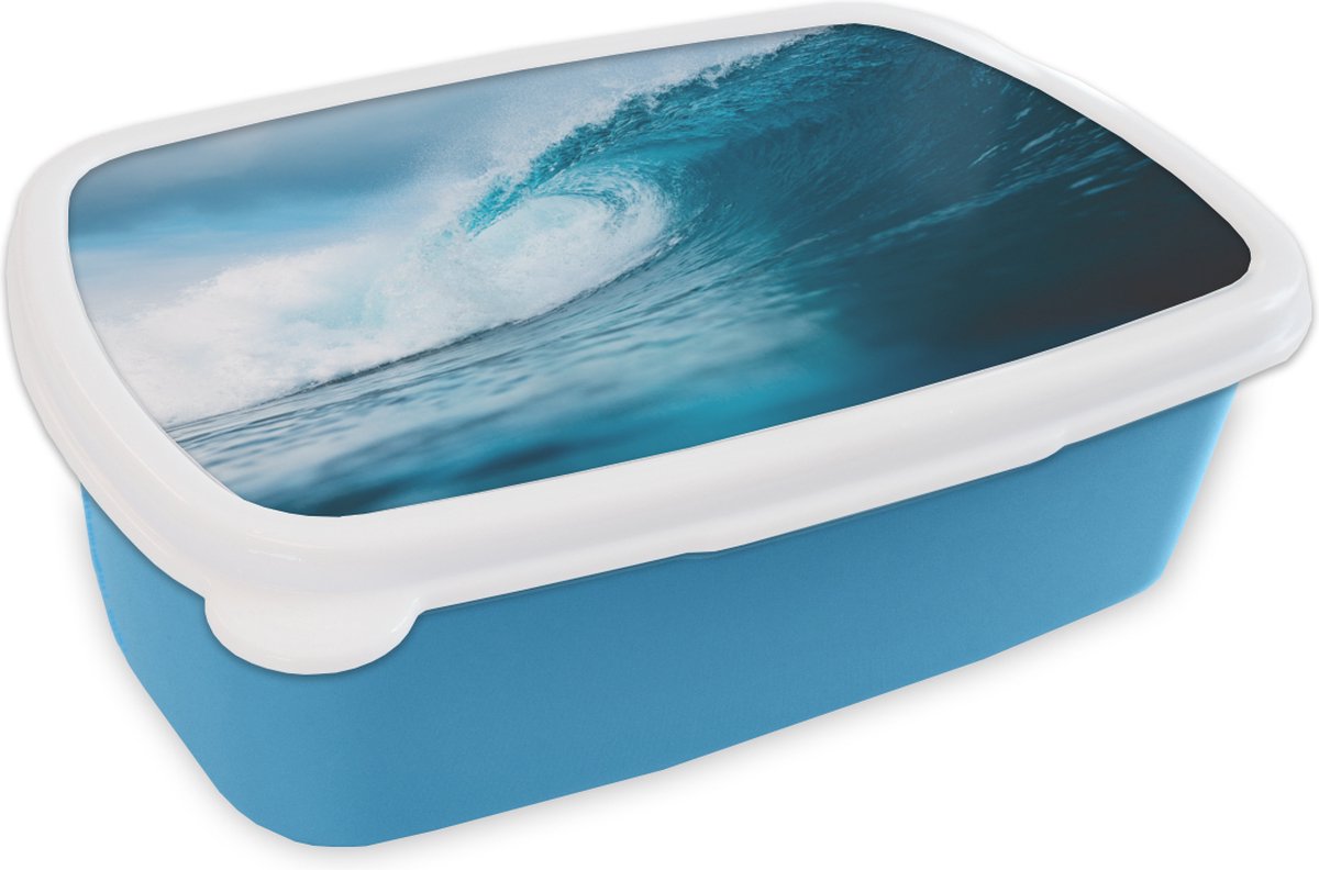 Broodtrommel Blauw - Lunchbox - Brooddoos - Zee - Golf - Surfen - 18x12x6 cm - Kinderen - Jongen