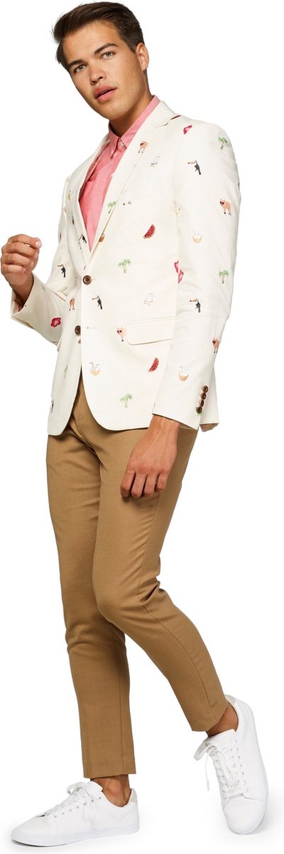 OppoSuits Deluxe Tropical - Summer Icons  - Heren Blazer - Zomers - Off White - Maat EU 58
