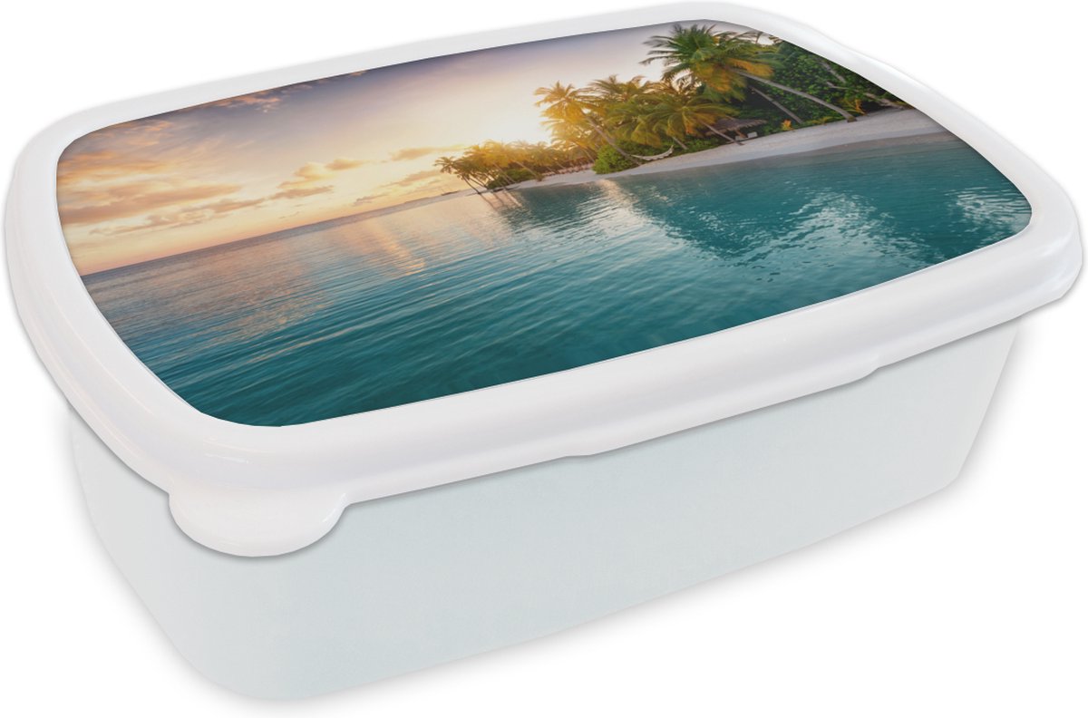 Broodtrommel Wit - Lunchbox - Brooddoos - Strand - Zee - Eiland - Tropisch - 18x12x6 cm - Volwassenen