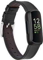 Leer Smartwatch bandje - Geschikt voor Fitbit Inspire 3 leren bandje - zwart - Strap-it Horlogeband / Polsband / Armband