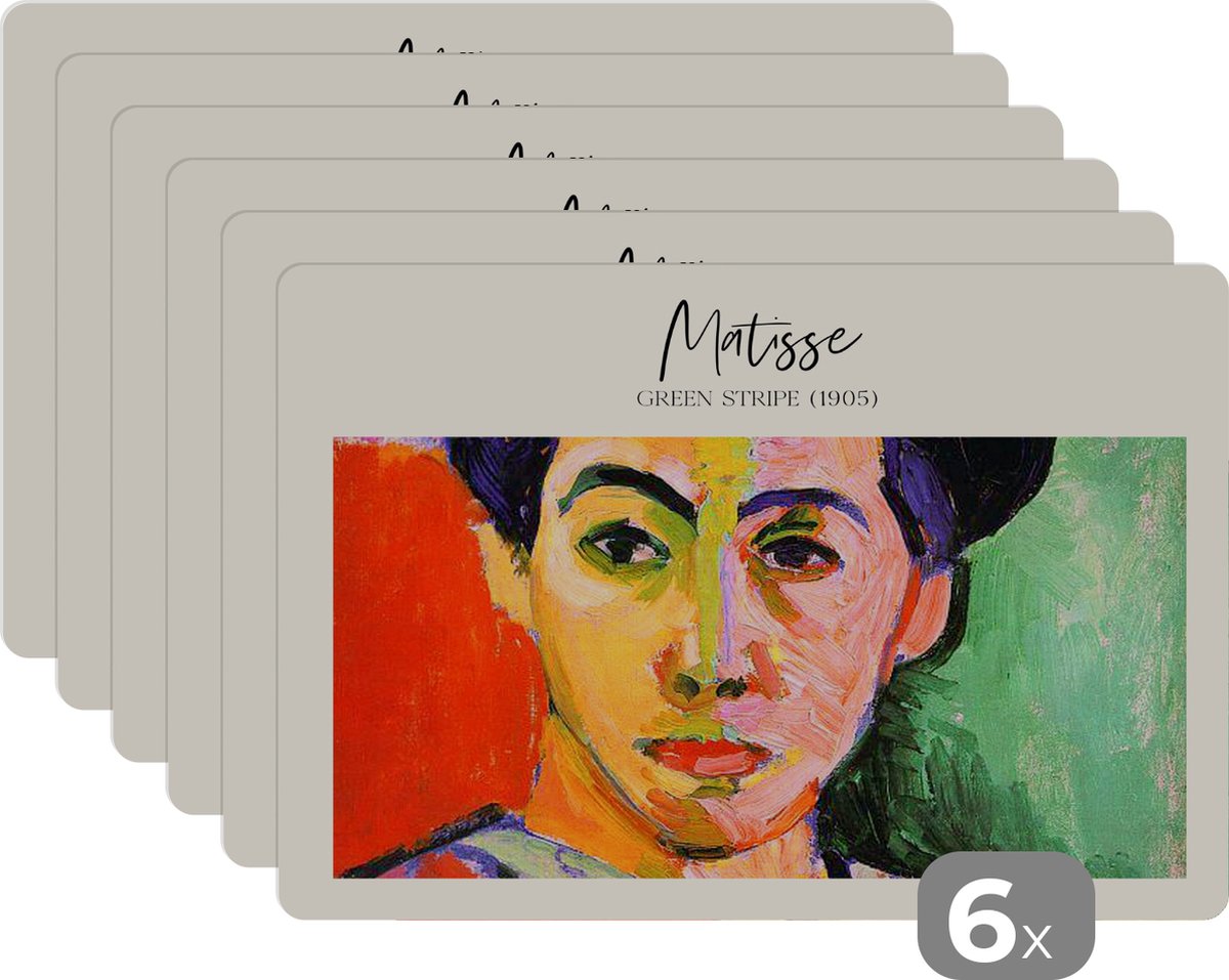 Placemat - Placemats kunststof - Kunst - Matisse - Green stripe (1905) - 45x30 cm - 6 stuks - Hittebestendig - Anti-Slip - Onderlegger - Afneembaar