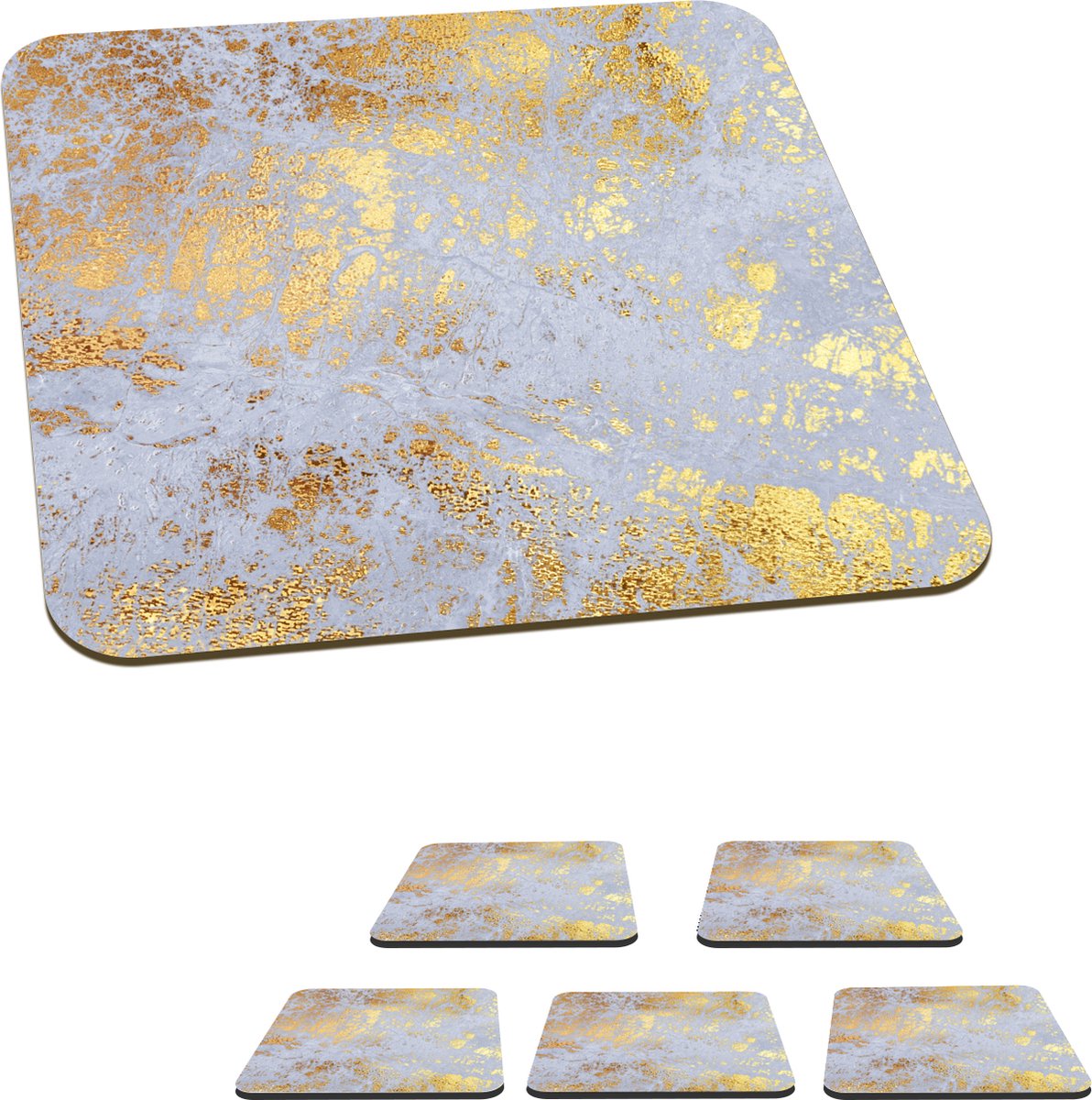 Onderzetters voor glazen - Marmer - Goud - Grijs - 10x10 cm - Glasonderzetters - 6 stuks