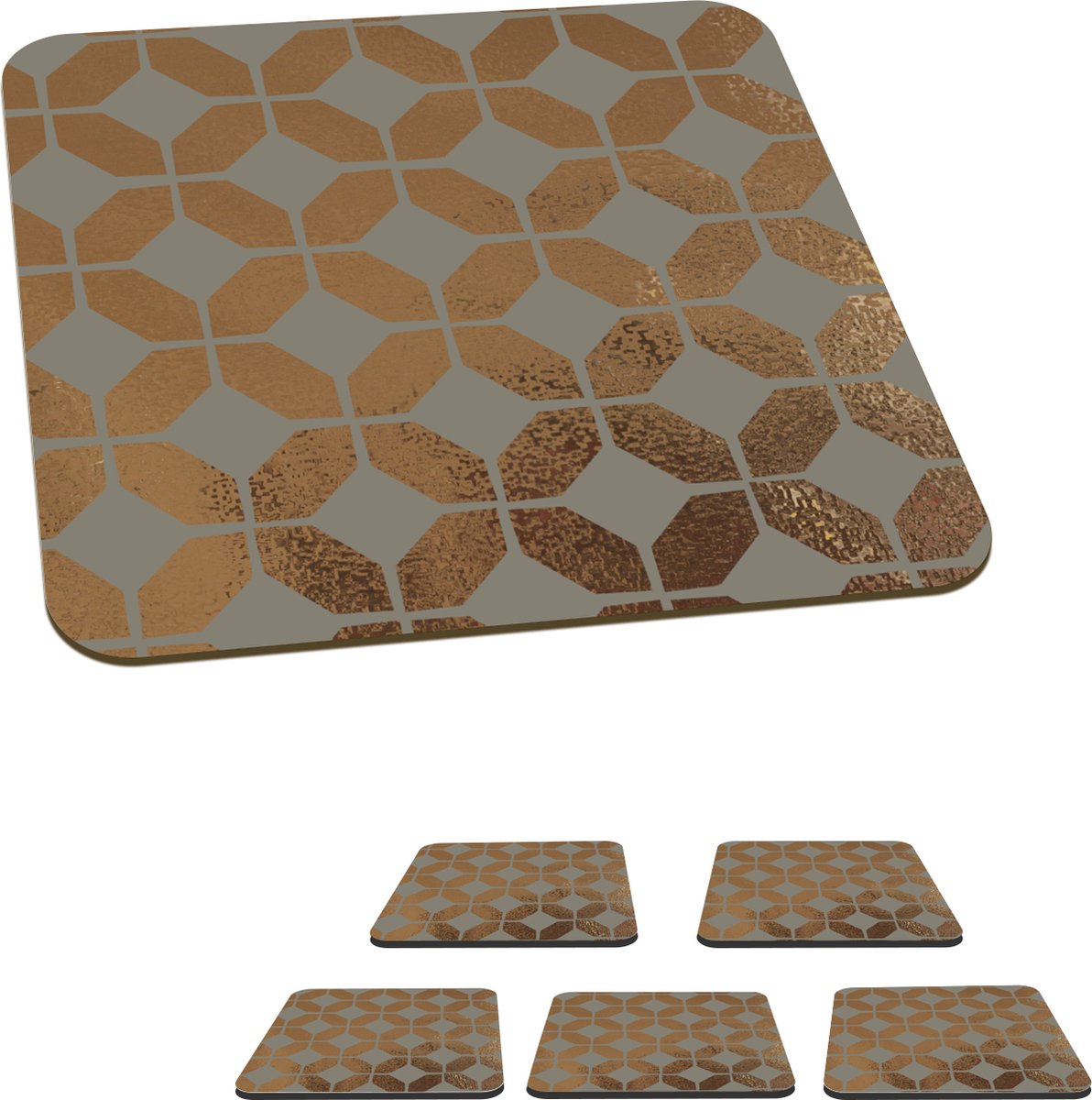 Onderzetters voor glazen - Patronen - Luxe - Goud - Grijs - 10x10 cm - Glasonderzetters - 6 stuks
