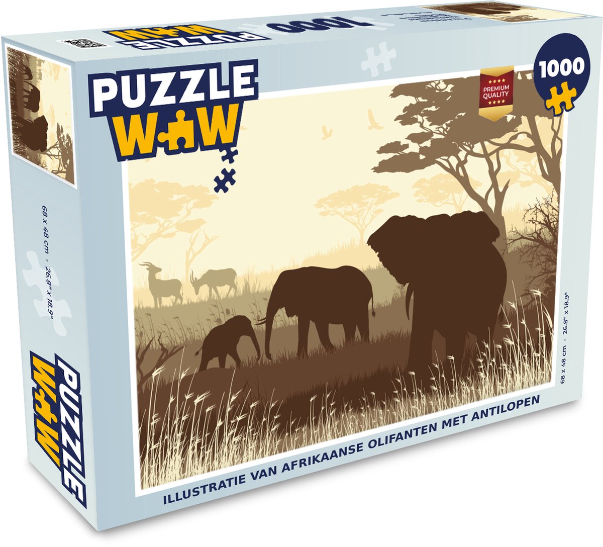Puzzel Illustratie van Afrikaanse olifanten met antilopen - Legpuzzel - Puzzel 1000 stukjes volwassenen