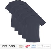 5 Pack Sol's Heren T-Shirt 100% biologisch katoen Ronde hals Mouse Grey Maat S