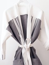 YELIZ YAKAR - Handmade - Luxe unisex sauna badjas “ Sunrise V ”- kimono ochtendjas - size2=M/L - 100% katoen - wit en grijs tinten streep - designer kleding