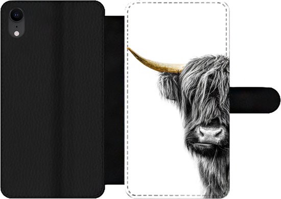 Étui pour iPhone XR Bookcase - Highlander écossais - Animaux - Noir et or - Avec poches - Étui portefeuille avec fermeture magnétique