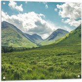 WallClassics - Tuinposter – Bergachtig Graslandschap - 80x80 cm Foto op Tuinposter  (wanddecoratie voor buiten en binnen)