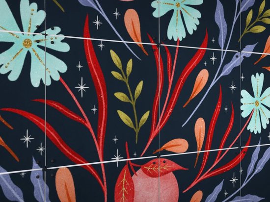 IXXI Fleurs Sauvages et Oranges Coral - Décoration murale - 100 x 80 cm