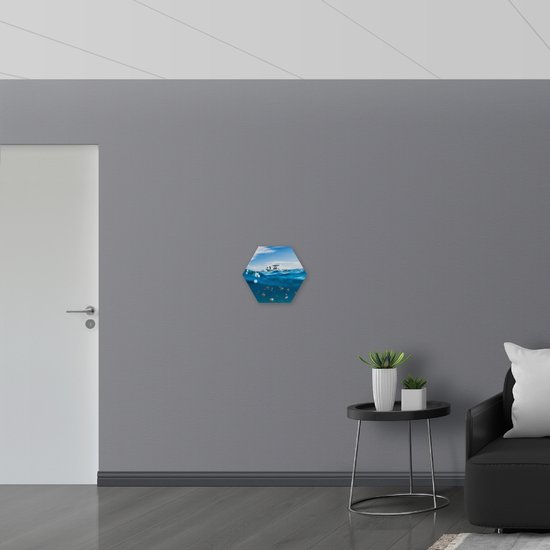 WallClassics - Dibond Hexagone - Séparation de Water et de l'air - Pêche sous un bateau - Photo 40x34,8 cm sur Hexagone (avec système de suspension)