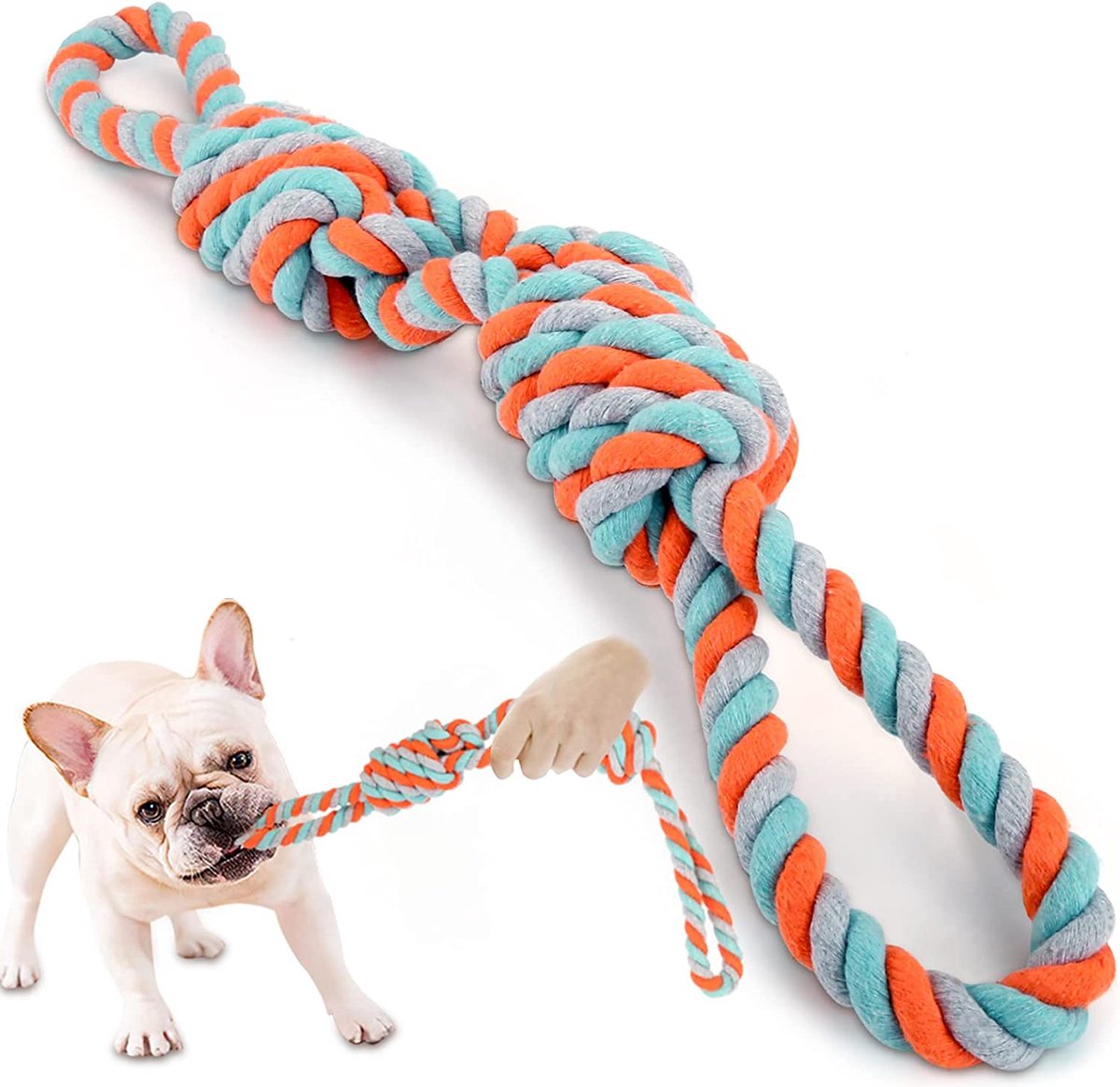 VIEWLON Trekspeelgoed Hondenspeelgoed touw - Duurzaam touw Hondenspeelgoed 2 knopen touw 50 cm hondentouwen Interactief kauwspeelgoed Heilzaam voor het reinigen van hondentanden voor kleine/middelgrote honden