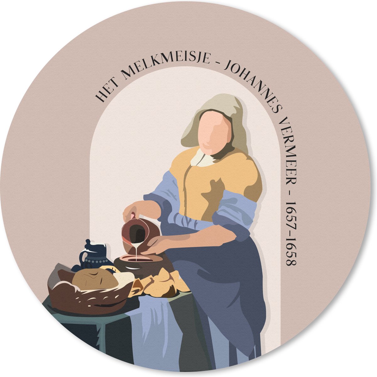 Muismat rond 30x30 cm - Mousepad Melkmeisje - Roze - Oud - Oude meesters - Ronde muismatten