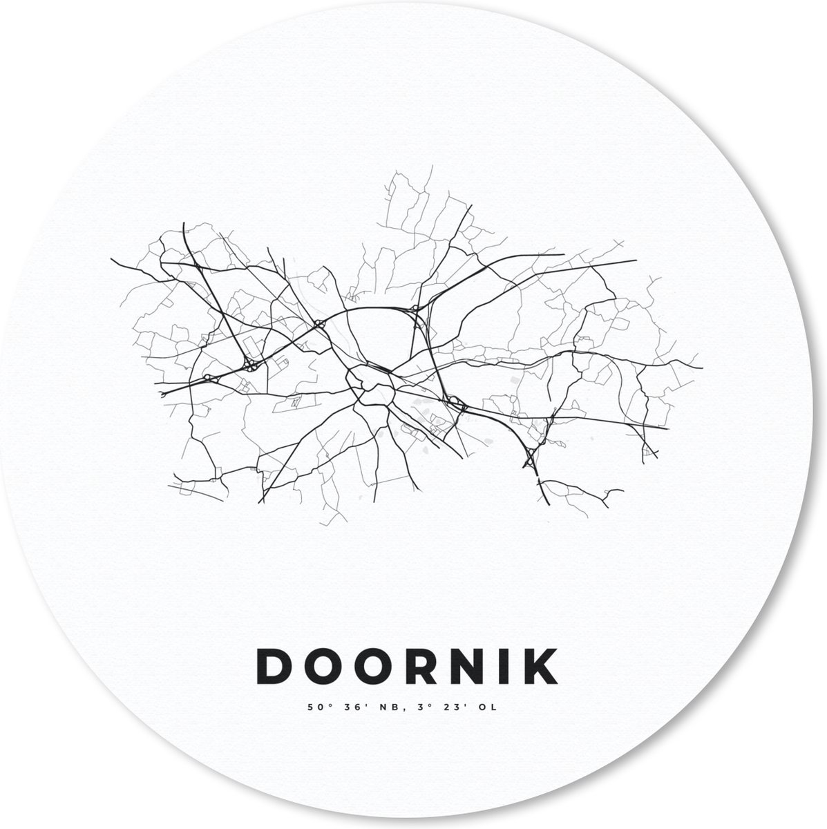 Muismat rond 50x50 cm - Mousepad Stadskaart – Zwart Wit - Kaart – Doornik – België – Plattegrond - Ronde muismatten - Stadskaart