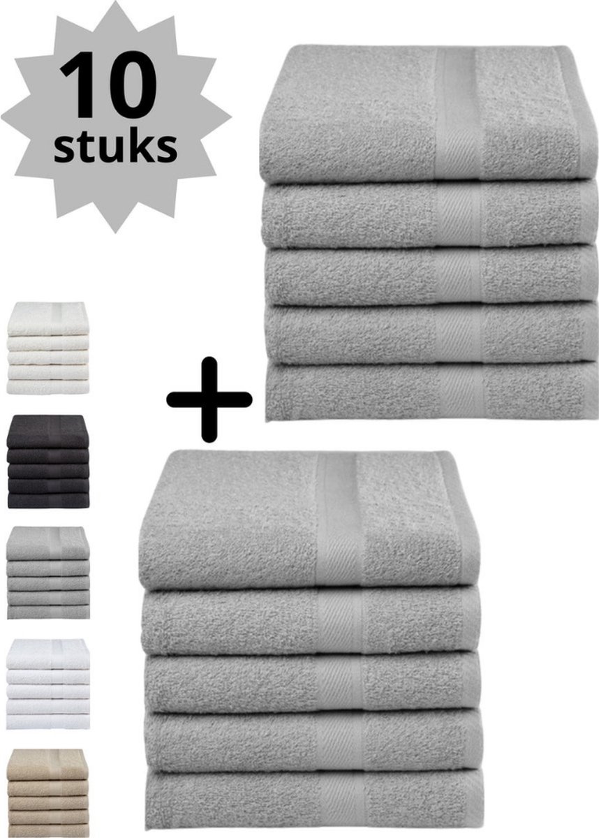 Droomtextiel Hotel Handdoeken Badhanddoeken 100% gekamd katoen 50x100 cm 10 Stuks Grijs Heerlijk Zacht